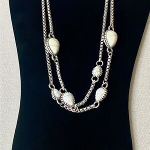 Plunder Designs Silver Chain Long Ivory Stone Layering Necklace